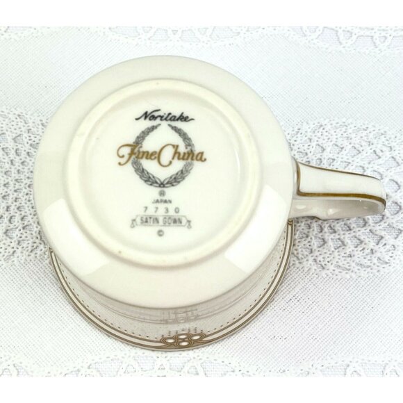 Noritake Satin Gown 6 Flat Cup & Saucer Cream Gold Trim Embossed White Dots - Picture 8 of 12